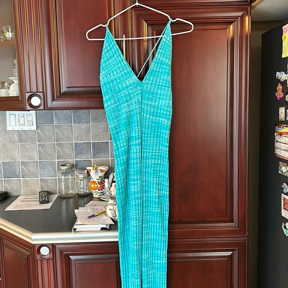 ZARA Turquoise Blue Ribbed Cotton Blend Jumpsuit size medium - Picture 8 of 14